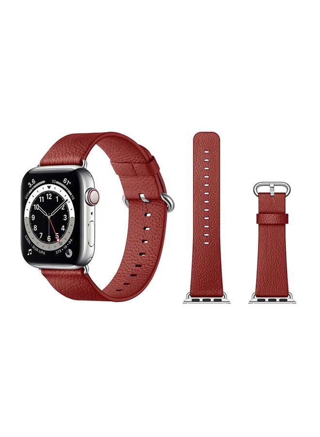 Perfii Genuine Leather Replacement Band For Apple Watch Series 6/SE/5/4/3/2/1 Wine Red