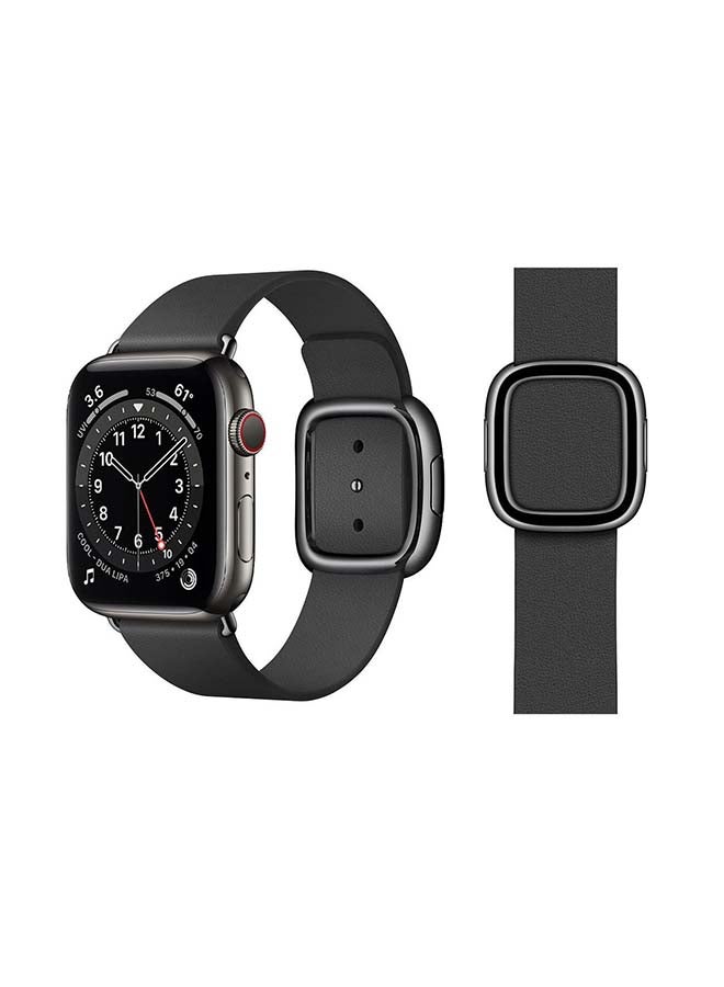 Perfii - Leather Replacement Band For Apple Watch Series 6/SE/5/4/3/2/1 Black - Image 1