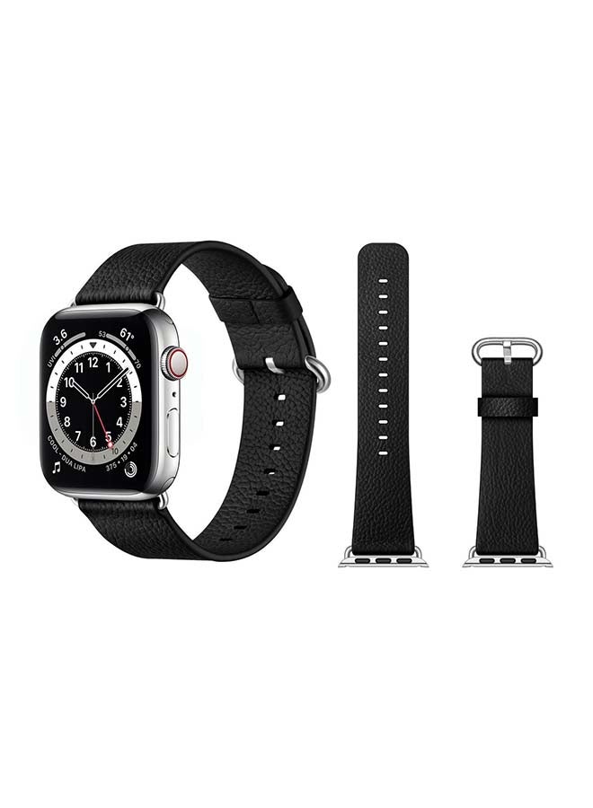 Perfii Genuine Leather Replacement Band For Apple Watch Series 6/SE/5/4/3/2/1 Black