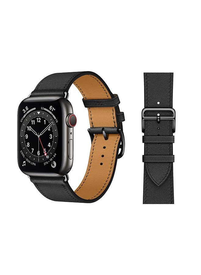 Perfii - Genuine Leather Replacement Band For Apple Watch Series 6/SE/5/4/3/2/1 Black - Image 1
