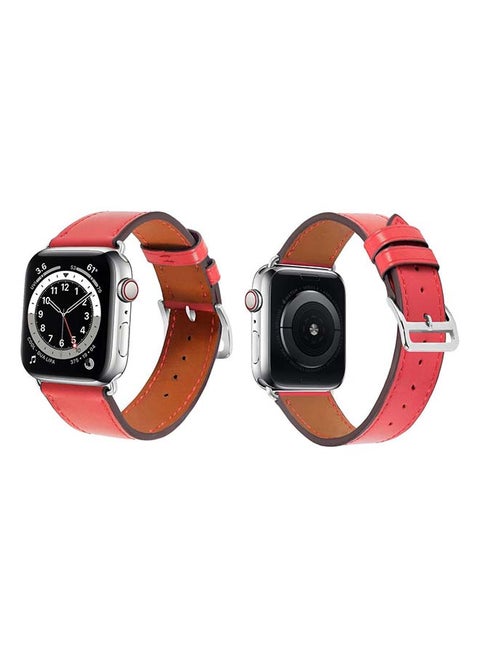 Genuine Leather Replacement Band For Apple Watch Series 6/SE/5/4/3/2/1 Camellia Red