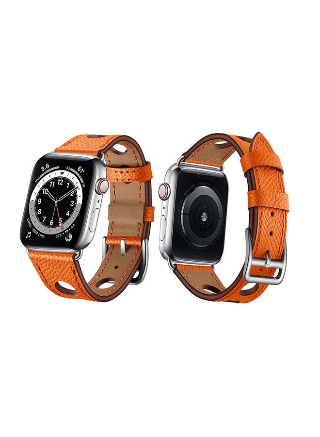 بيرفيي سوار بديل من الجلد لساعة أبل سلسلة 6/SE/5/4/3/2/1 برتقالي