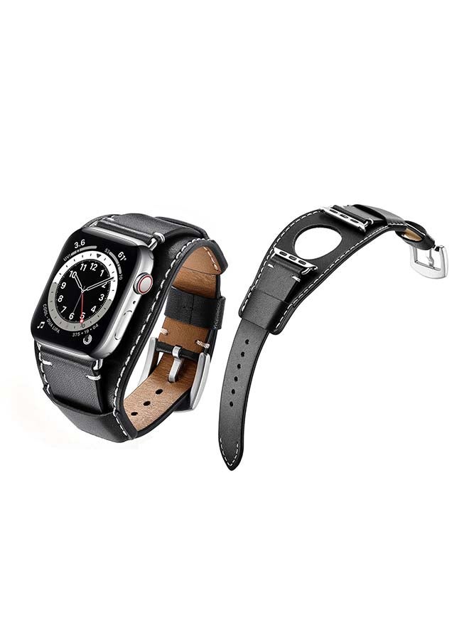 Perfii - Bracelet Leather Replacement Band For Apple Watch Series 6/SE/5/4/3/2/1 Black - Image 1