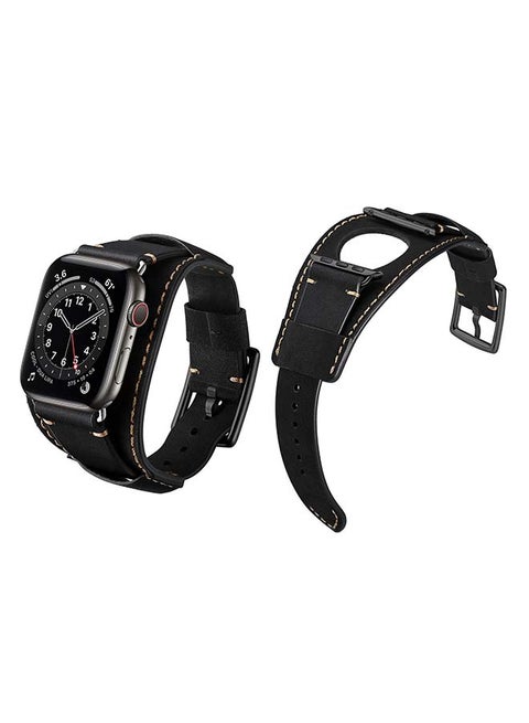 Bracelet Leather Replacement Band For Apple Watch Series 6/SE/5/4/3/2/1 Double Black