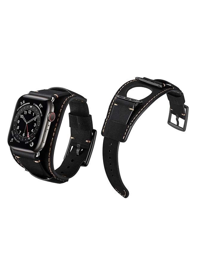 Perfii - Bracelet Leather Replacement Band For Apple Watch Series 6/SE/5/4/3/2/1 Double Black - Image 1