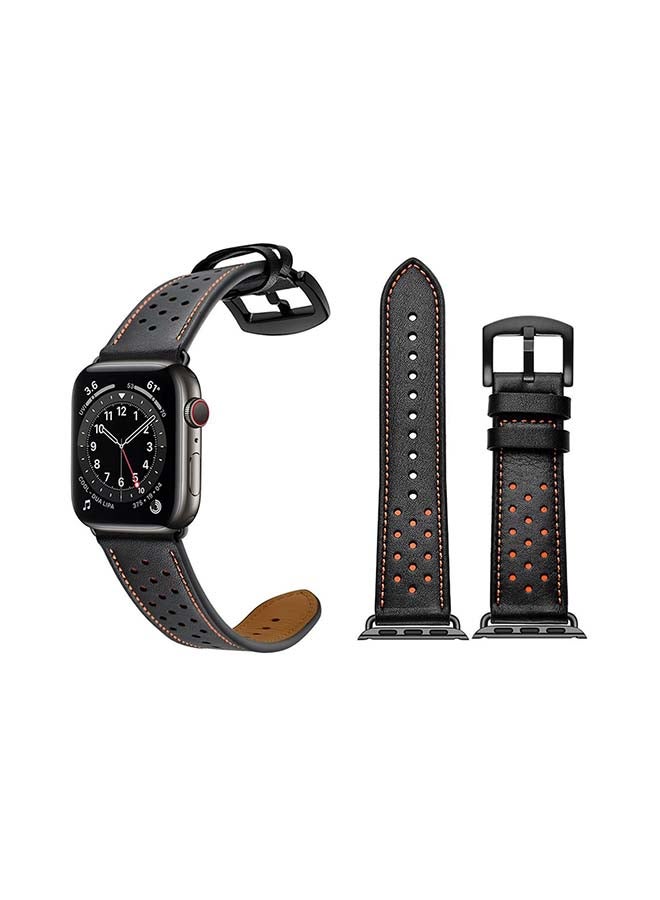 Perfii Genuine Leather Replacement Band For Apple Watch Series 6/SE/5/4/3/2/1 Black Orange