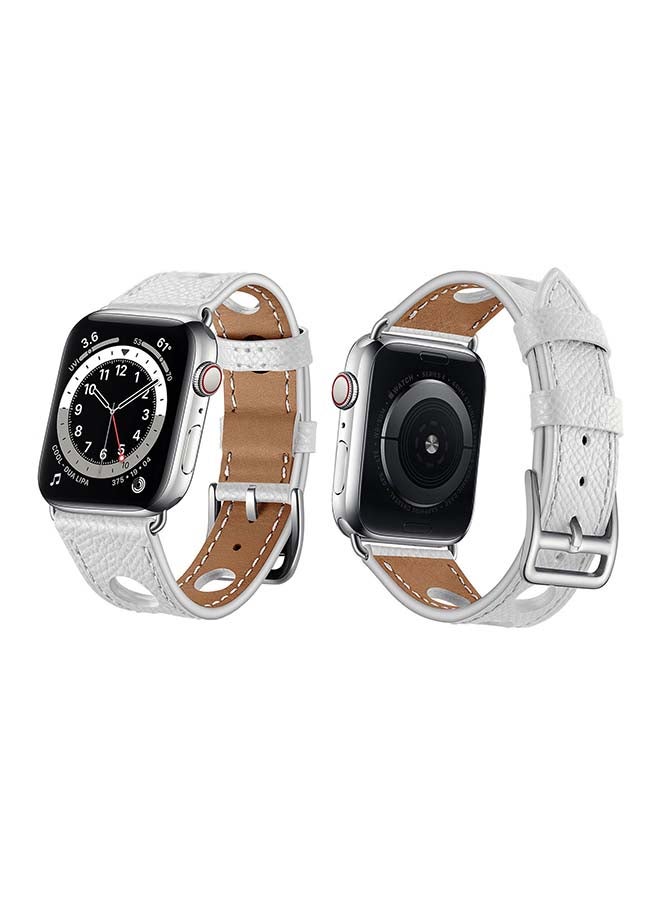 Perfii Leather Replacement Band For Apple Watch Series 6/SE/5/4/3/2/1 White