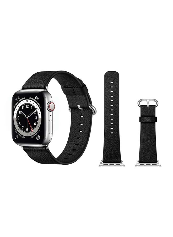 Perfii Genuine Leather Replacement Band For Apple Watch Series 6/SE/5/4/3/2/1 Black