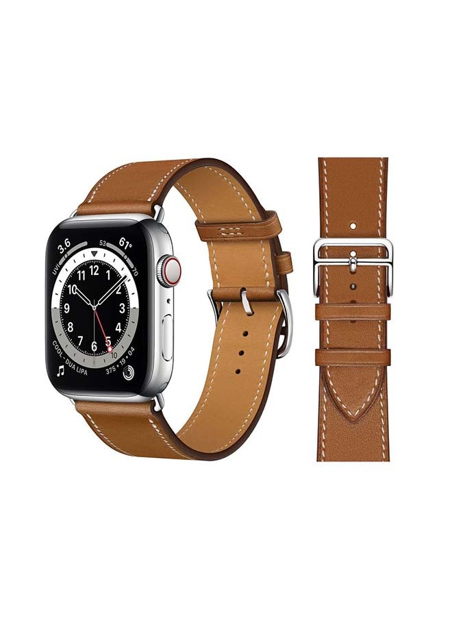 Perfii Genuine Leather Replacement Band For Apple Watch Series 6/SE/5/4/3/2/1 Brown