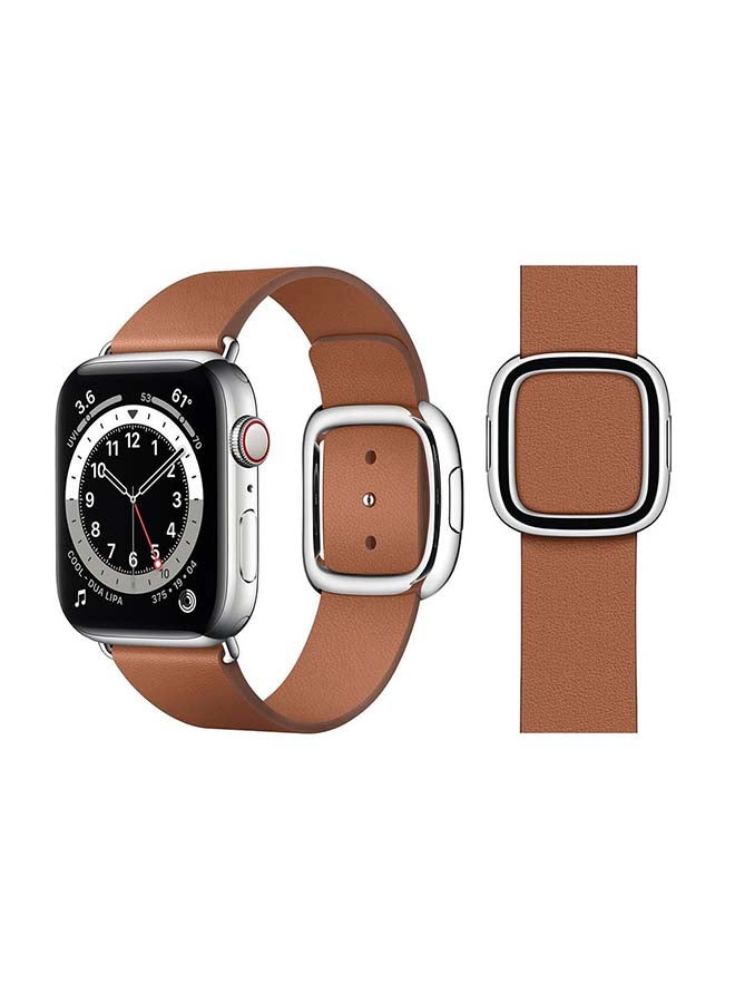 Perfii - Leather Replacement Band For Apple Watch Series 6/SE/5/4/3/2/1 Brown - Image 1