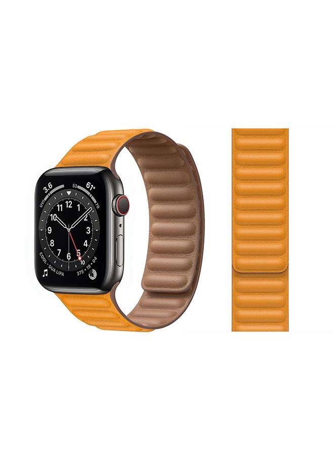 Perfii - Link Leather Replacement Band For Apple Watch Series 6/SE/5/4/3/2/1 California Poppy Yellow - Image 1