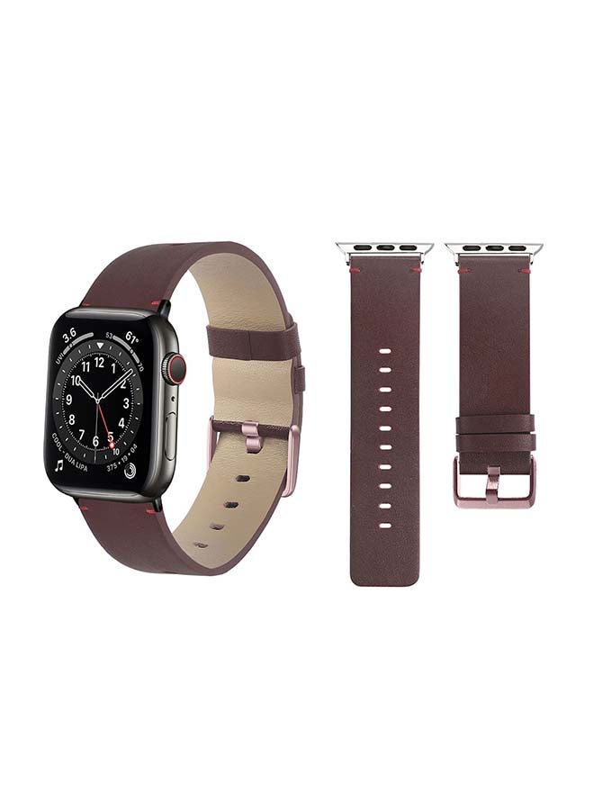 Perfii Genuine Leather Replacement Band For Apple Watch Series 6/SE/5/4/3/2/1 Wine Red