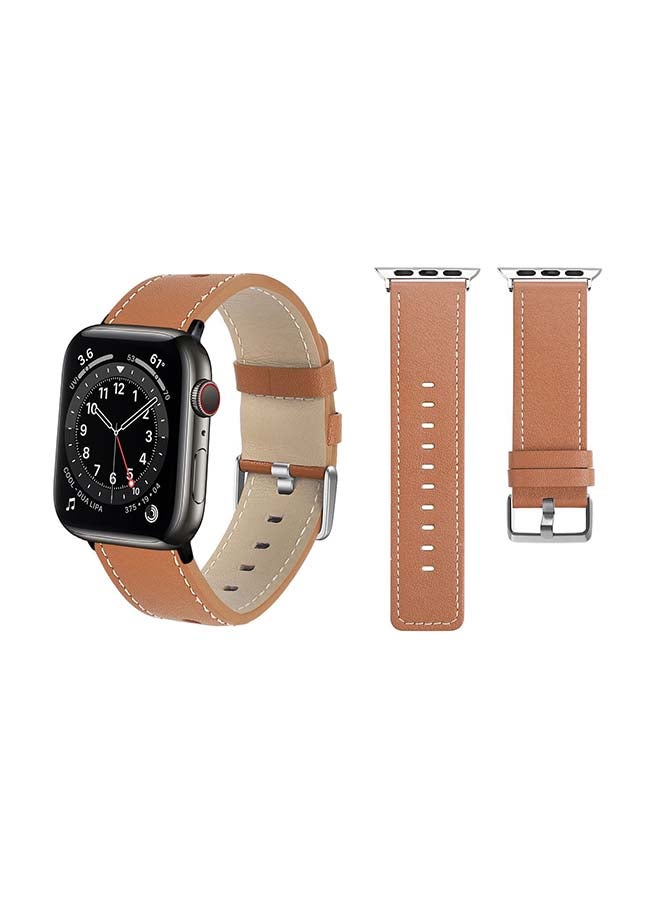 Perfii - Genuine Leather Replacement Band For Apple Watch Series 6/SE/5/4/3/2/1 Brown - Image 1