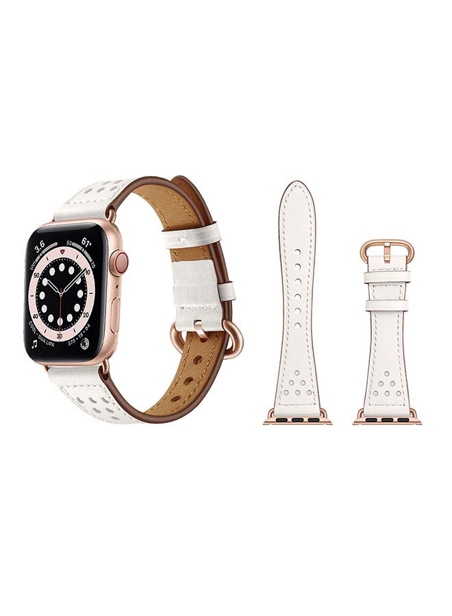 بيرفيي سوار بديل من الجلد الأصلي لساعة يد أبل سيريس 6/Se/5/4/3/2/1 أبيض