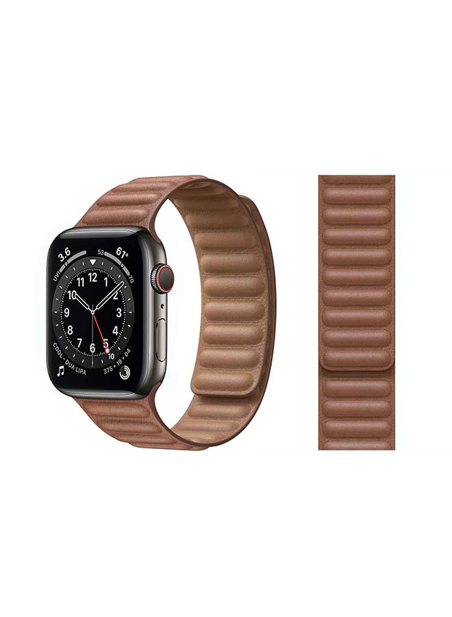 Perfii - Link Leather Replacement Band For Apple Watch Series 6/SE/5/4/3/2/1 Saddle Brown - Image 1