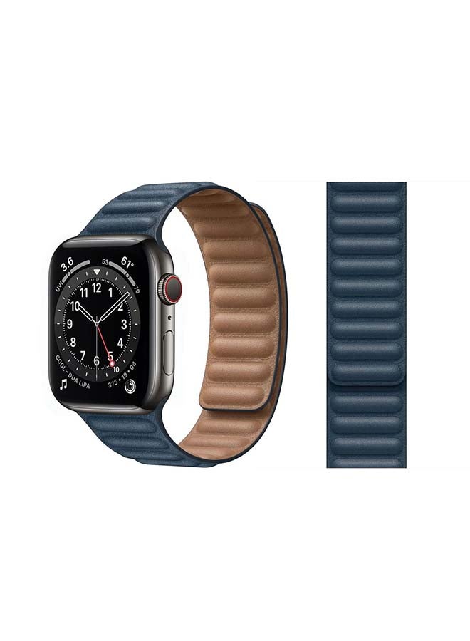 Perfii - Link Leather Replacement Band For Apple Watch Series 6/SE/5/4/3/2/1 Baltic Blue - Image 1
