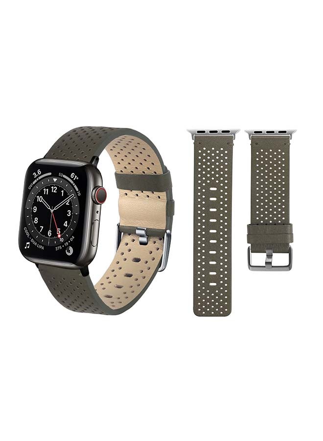 Perfii Genuine Leather Replacement Band For Apple Watch Series 6/SE/5/4/3/2/1 Dark Green