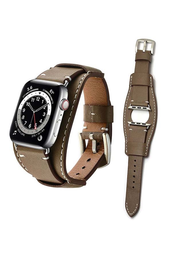 Perfii - Leather Replacement Band For Apple Watch Series 6/SE/5/4/3/2/1 Light Brown - Image 1