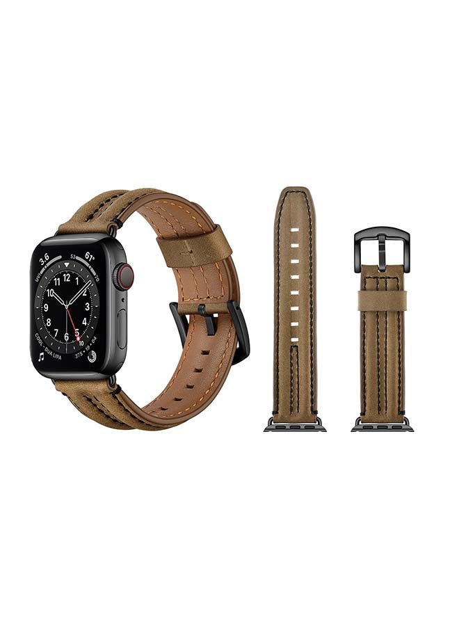 Perfii Humped Leather Replacement Band For Apple Watch Series 6/SE/5/4/3/2/1 Rough Brown