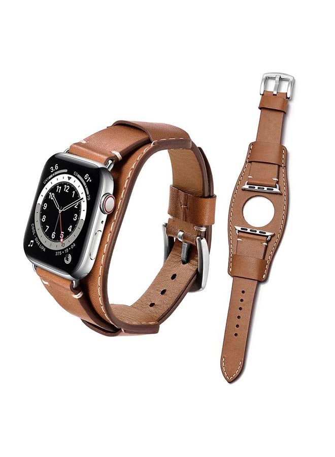 Perfii - Leather Replacement Band For Apple Watch Series 6/SE/5/4/3/2/1 Brown - Image 1