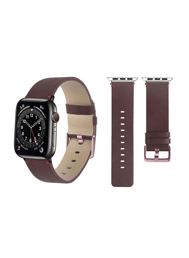 Perfii - Genuine Leather Replacement Band For Apple Watch Series 6/SE/5/4/3/2/1 Wine Red - Image 1