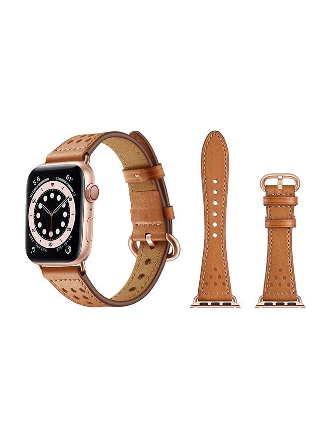 Perfii Genuine Leather Replacement Band For Apple Watch Series 6/SE/5/4/3/2/1 Brown