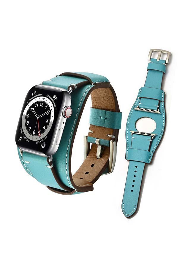 Perfii - Leather Replacement Band For Apple Watch Series 6/SE/5/4/3/2/1 Blue - Image 1