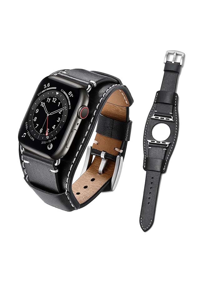 Perfii - Leather Replacement Band For Apple Watch Series 6/SE/5/4/3/2/1 Black - Image 1
