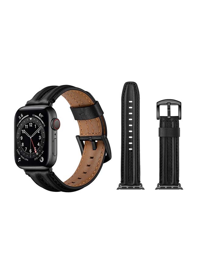 Perfii Humped Leather Replacement Band For Apple Watch Series 6/SE/5/4/3/2/1 Black