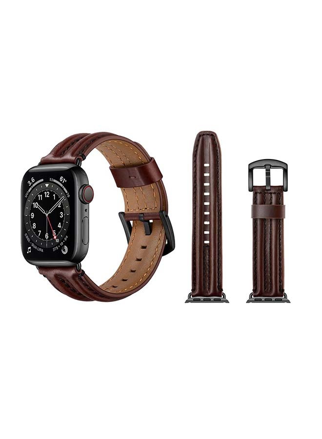 Perfii Humped Leather Replacement Band For Apple Watch Series 6/SE/5/4/3/2/1 Dark Brown