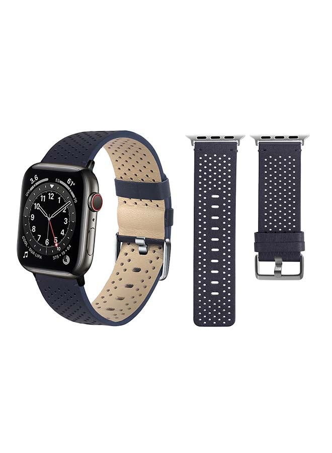 Perfii - Genuine Leather Replacement Band For Apple Watch Series 6/SE/5/4/3/2/1 Midnight Blue - Image 1