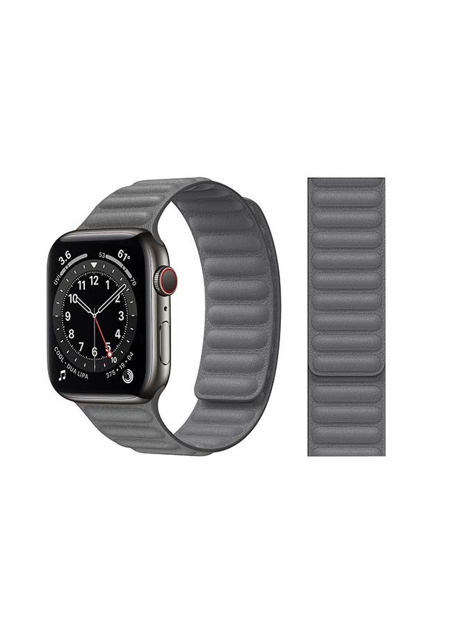 Perfii - Link Leather Replacement Band For Apple Watch Series 6/SE/5/4/3/2/1 Grey - Image 1