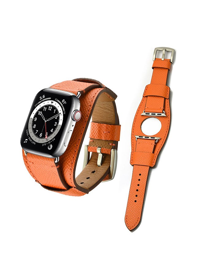 Perfii Leather Replacement Band For Apple Watch Series 6/SE/5/4/3/2/1 Feu Epsom Orange