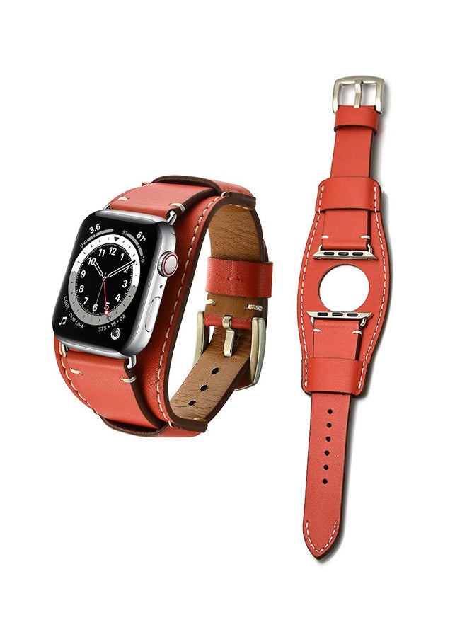 Perfii - Leather Replacement Band For Apple Watch Series 6/SE/5/4/3/2/1 Red - Image 1