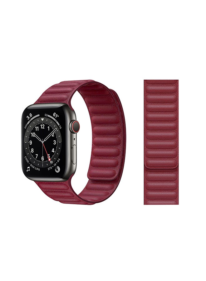 Perfii - Link Leather Replacement Band For Apple Watch Series 6/SE/5/4/3/2/1 Red - Image 1