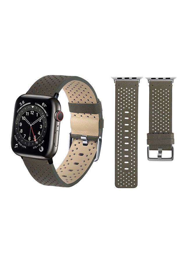 Perfii - Genuine Leather Replacement Band For Apple Watch Series 6/SE/5/4/3/2/1 Dark Green - Image 1