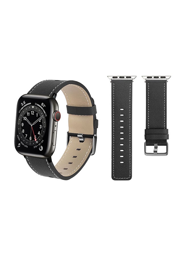 Perfii - Genuine Leather Replacement Band For Apple Watch Series 6/SE/5/4/3/2/1 Black - Image 1