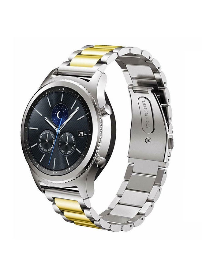 O Ozone Replacement Metal Strap Wristband for Galaxy Watch 3 Silver with Gold - Image 1
