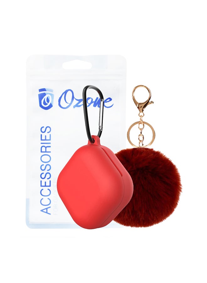 أو أوزون حافظة من السيليكون متوافقة مع سمّاعات جالاكسي بادز برو/ بادز لايف مع غطاء ليّن وناعم مع سلسلة مفاتيح من الفرو وخطاف أحمر - Image 1
