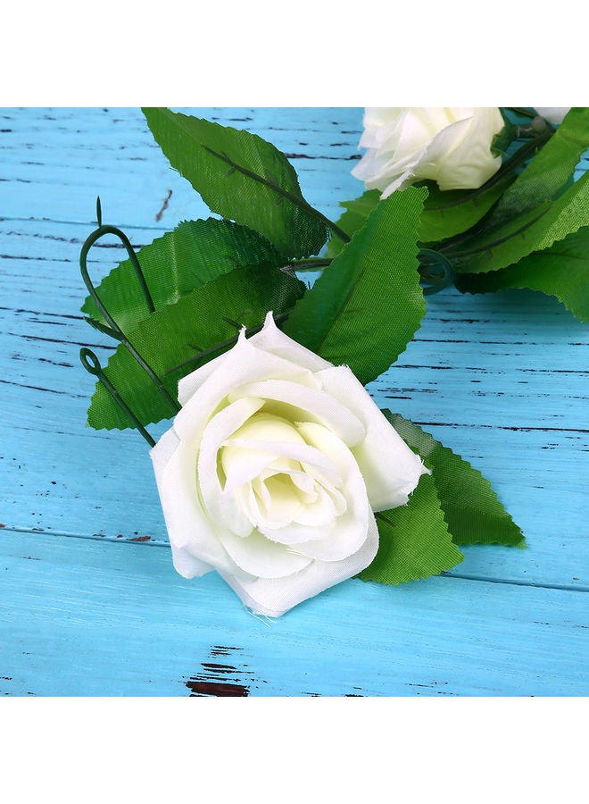 Artificial Rose Flower Simulation Vine Floral White/Green 17 x 13 x 7cm - Image 2