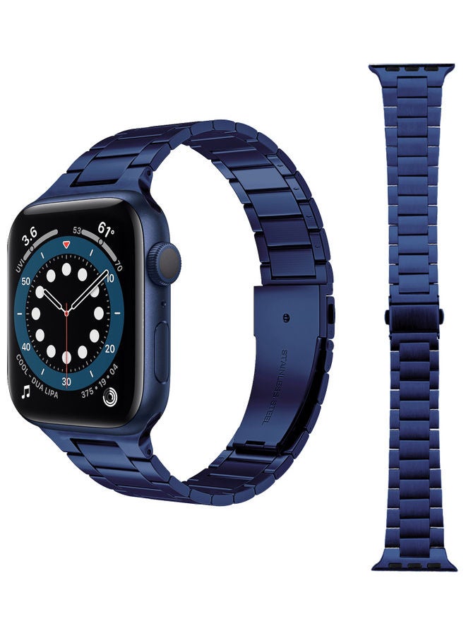 Perfii - Stainless Steel Link Replacement Band for Apple Watch Dark Blue - Image 1