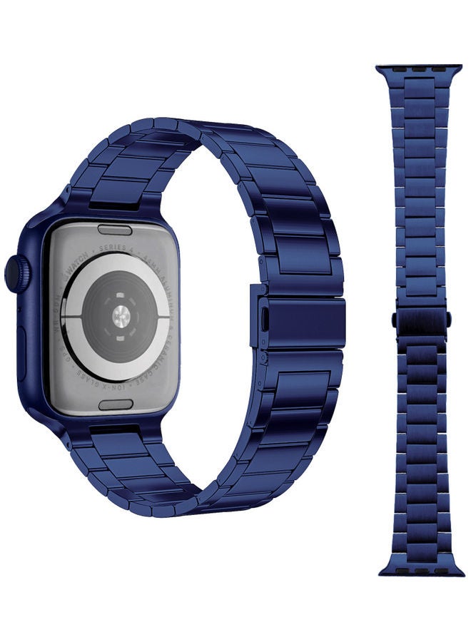 Perfii - Stainless Steel Link Replacement Band for Apple Watch Dark Blue - Image 1
