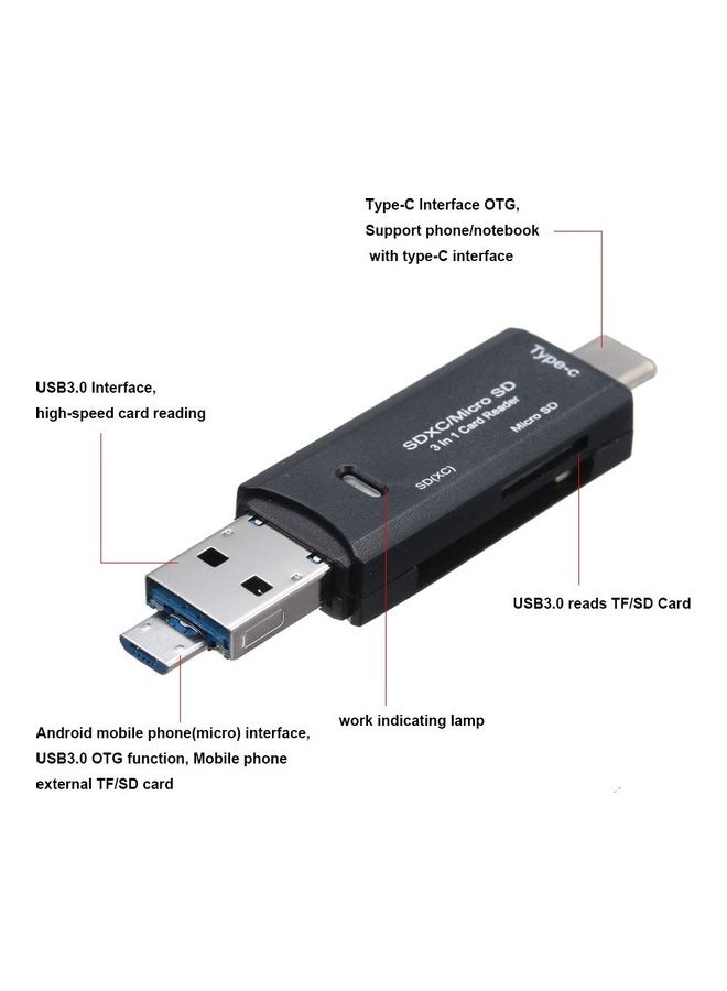 Type C 3 In 1 OTG Card Reader Black  - Image 2