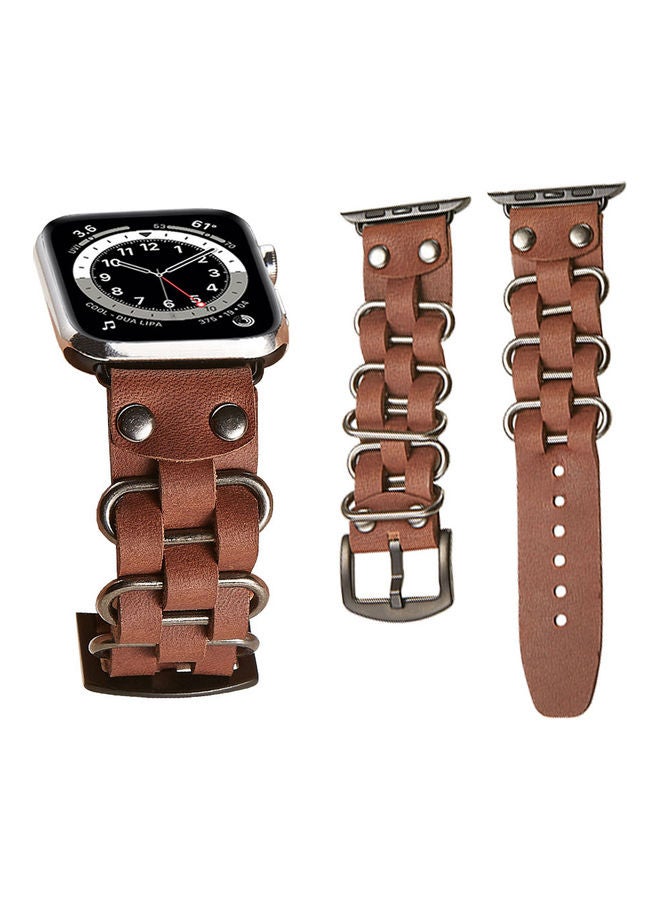 Perfii Punk Leather Replacement Band for Apple Watch Dark Brown - Image 2