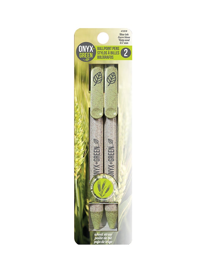 Pack Of 2 Retractable Ballpoint Pen Beige/Green
