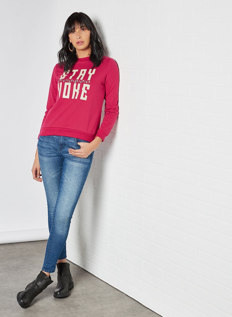 DressBerry - Slogan Front Sweatshirt Pink - Image 1