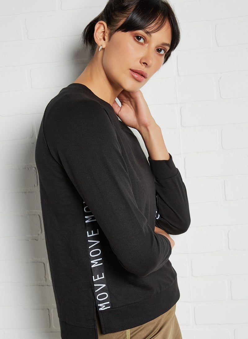 DressBerry - Slogan Print Sweatshirt Black - Image 1