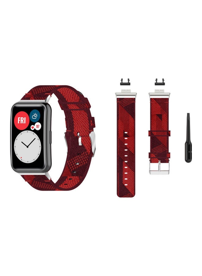 Perfii Buckle Replacement Band For Huawei Watch Red Stripe - Image 2