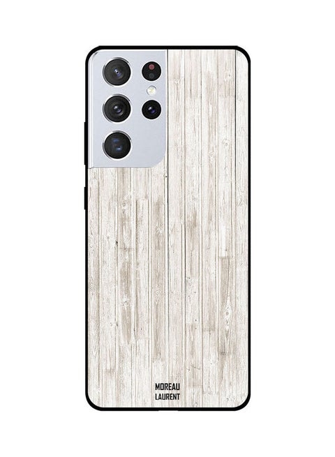 Protective Printed Case Cover For Samsung Galaxy S21 Ultra White Wooden Horizontal Lines Pattern