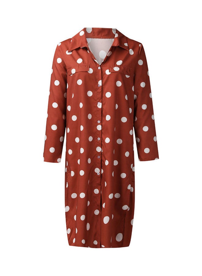 Polka Dot Printed Shirt Dress Brown